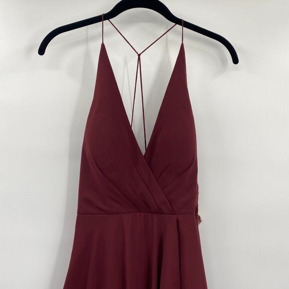 Jenny Yoo BHLDN Farrah Gown Ruffle Skirt Front Slit Chiffon Hibiscus Red NEW 4 - Picture 4 of 12